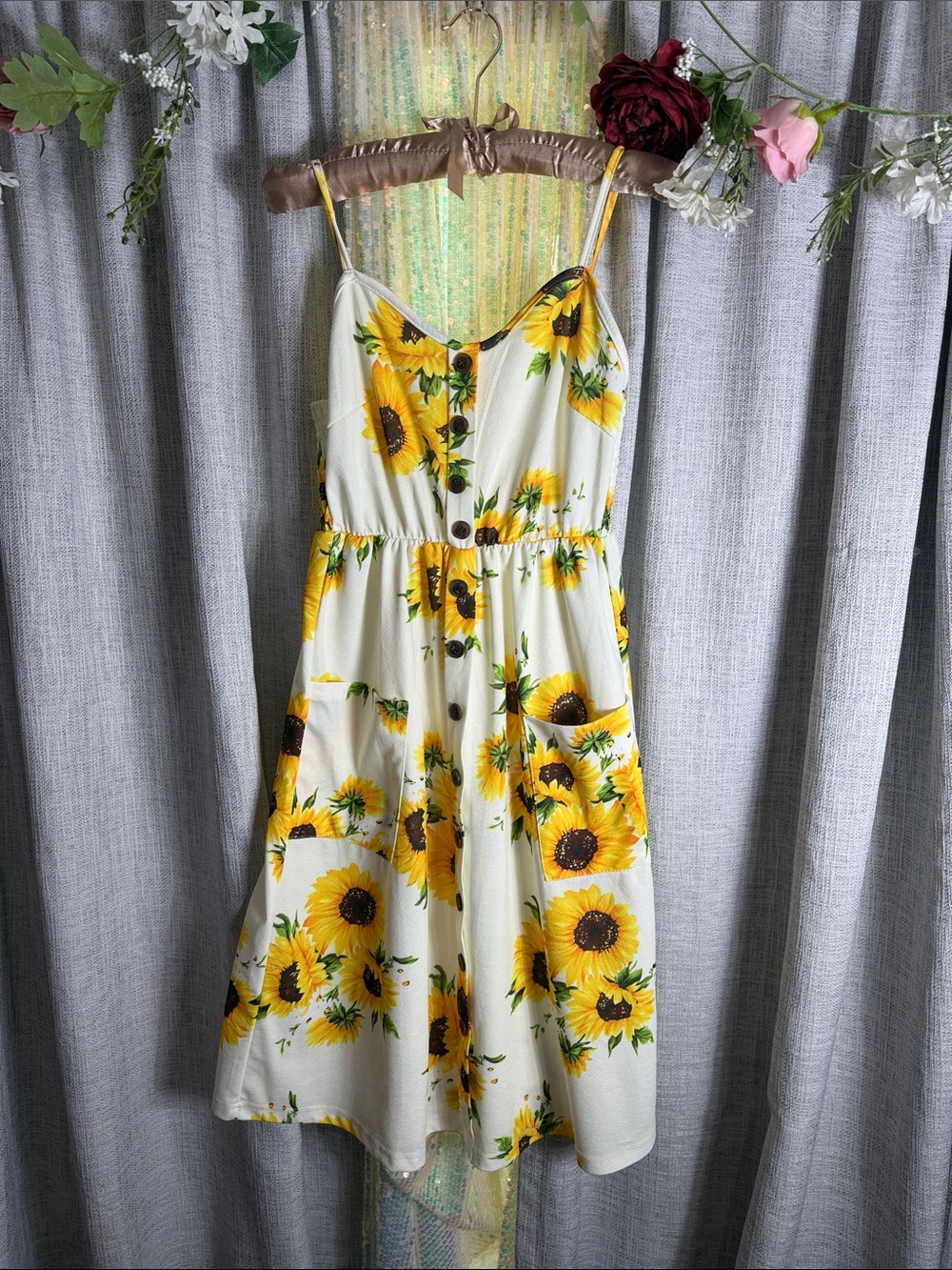 Sunflower Button-Front Sundress in Cream & Yellow